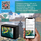 CAMARA DIGITAL DEPORTIVA V36 DOBLE PANTALLA 4K WIFI c AGUA
