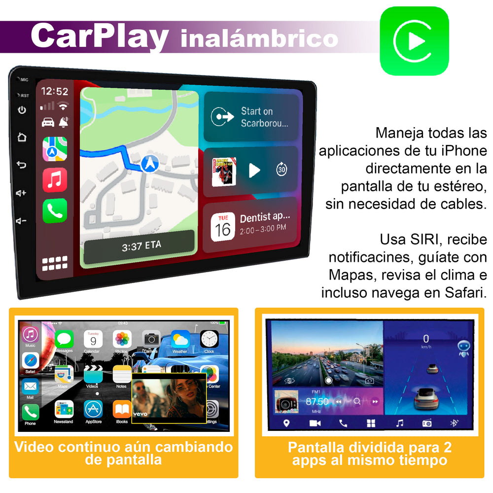 Autoestereo VAK 3700u 1 DIN 10" ANDROID CARPLAY CAMARA GPS