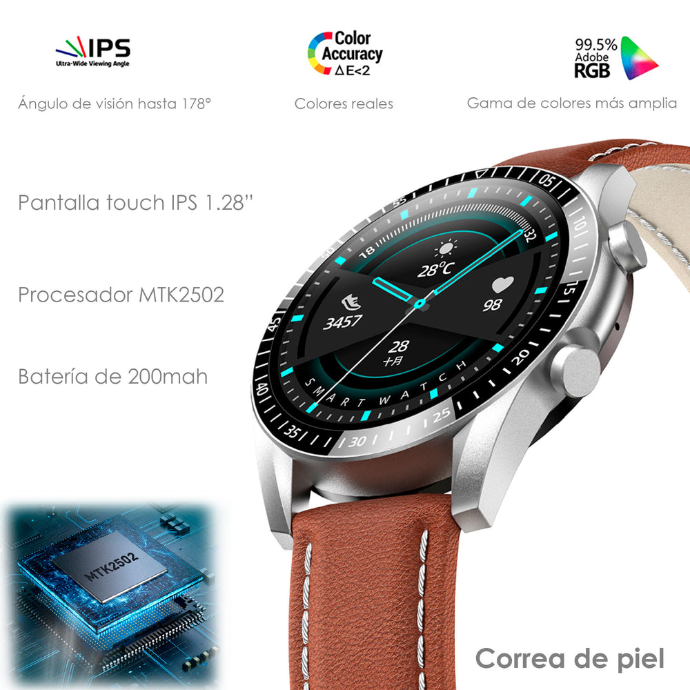 Reloj Smartwatch Vak 115 Piel Bluetooth Calorias Musica