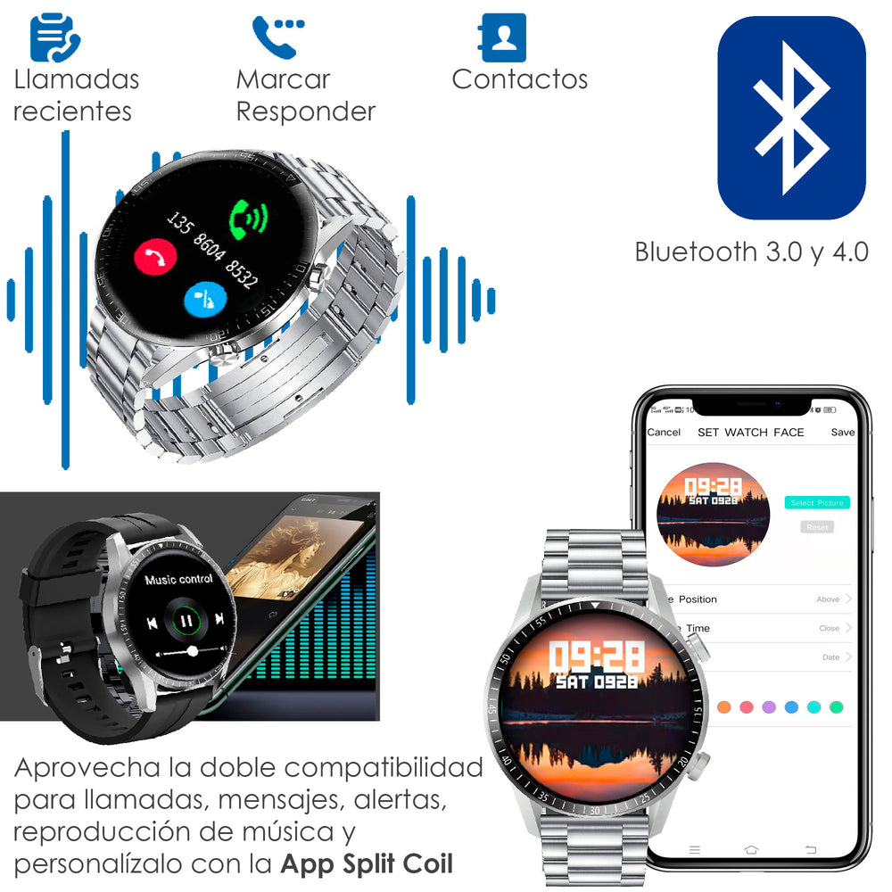 Reloj Smartwatch Vak TM8 de Acero Bluetooth IPS Presion NFC