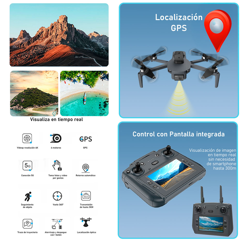 Drone VAK W7  GPS WIFI control con pantalla cámara