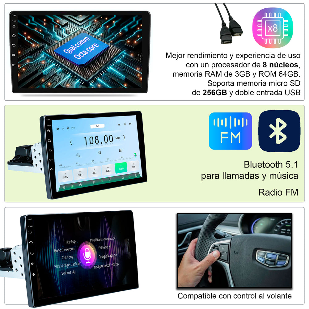 Autoestereo Vak 3900 1 Din 9 Con 2 Camaras Android Y Carplay