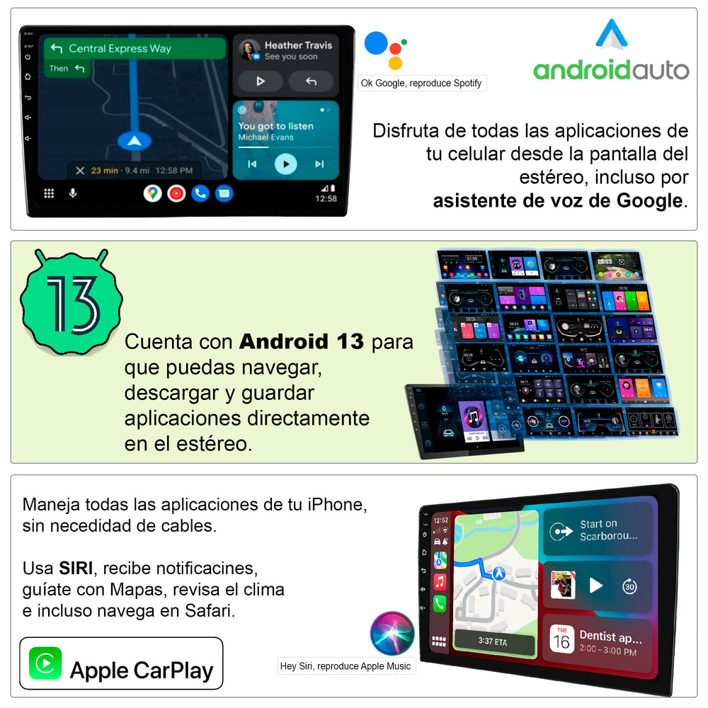 Autoestereo Vak 3900 1 Din 9 Con 2 Camaras Android Y Carplay