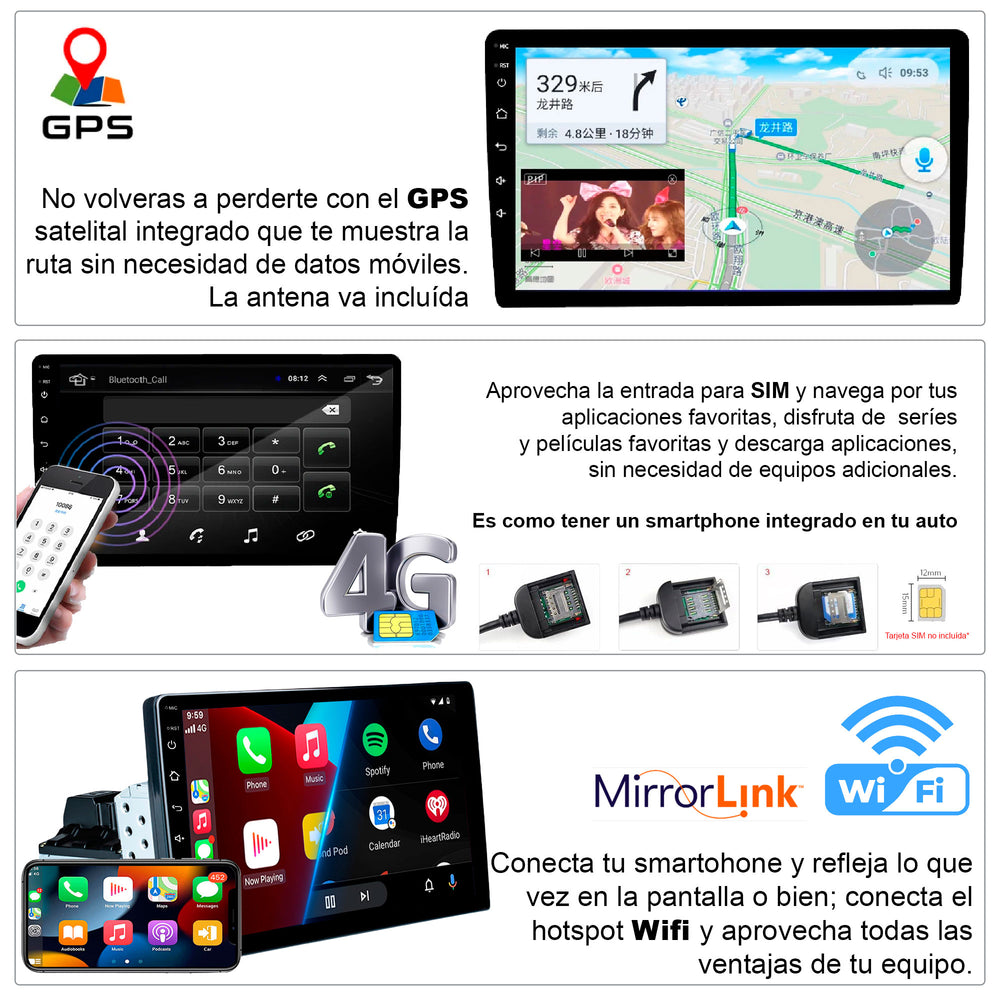 Autoestereo Vak 3900 1 Din 9 Con 2 Camaras Android Y Carplay