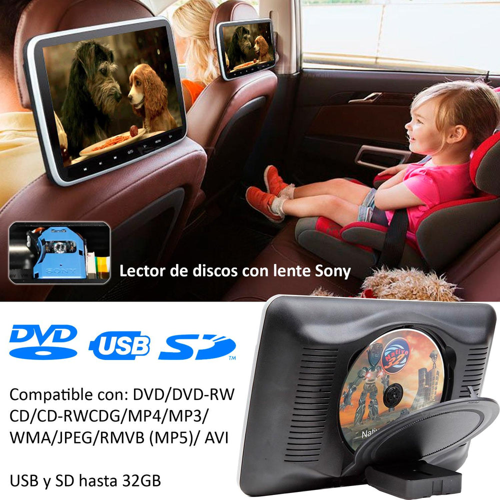 Pantalla Digital Cabecera VAK HD1001 10,1' DVD HDMI Entrada USB SD Juegos 32 Bits Transmisor IR FM