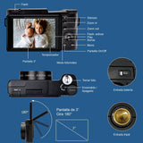 Camara Digital VAK P01 LCD 3' 48mp 4K TRIPIE CONTROL MICROFONO EXT