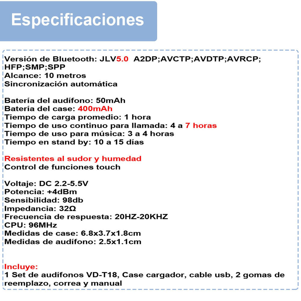 AUDIFONOS VAK T18 BLUETOOTH BASE DE CARGA MANOS LIBRES TWS